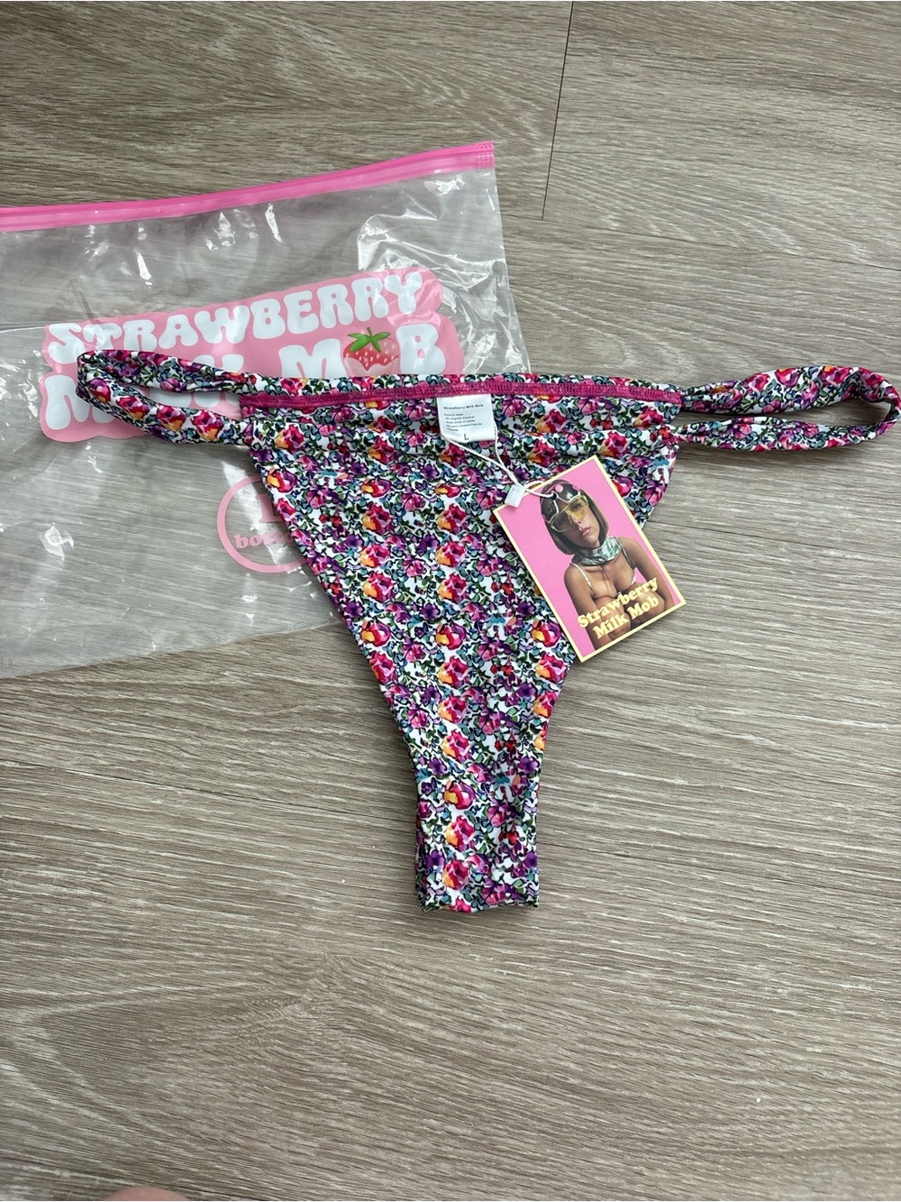 Strawberry Milk Mob Floral Multicolor Girls Bikini Bottom - Pink Accents